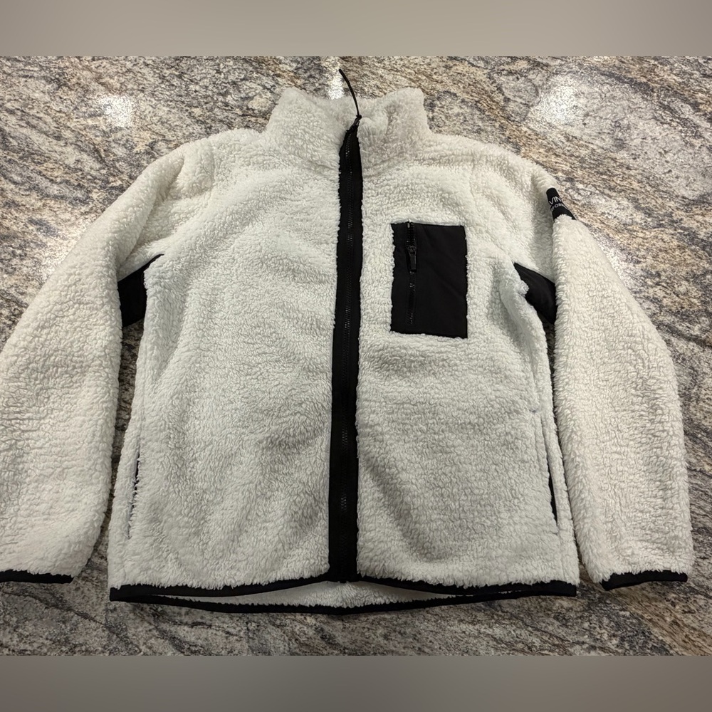 Calvin Klein Performance White Sherpa Fleece Jacket with Black Accents